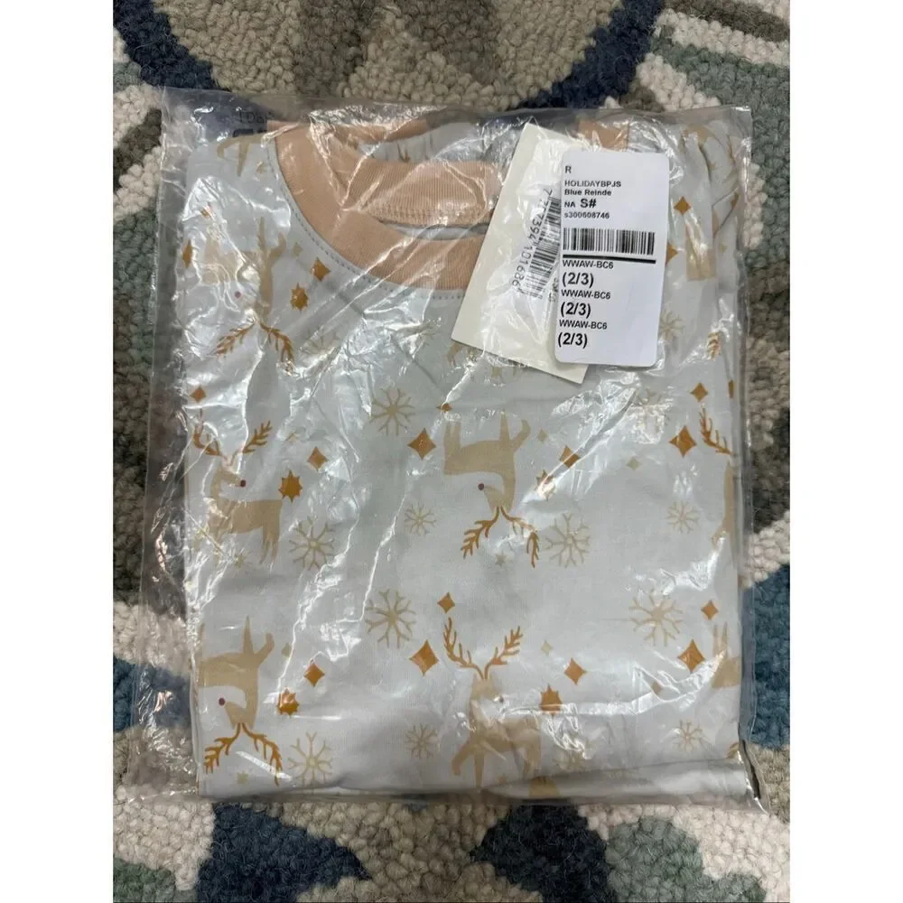 NWT WILD WAWA Holiday Pajamas, Blue Reindeer, Pima Cotton 2/3T
